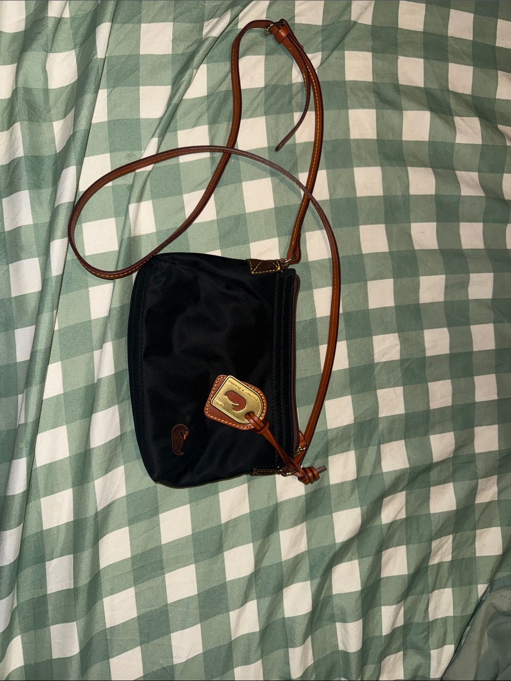 Dooney & Bourke Black Nylon Crossbody with Brown Leather Strap